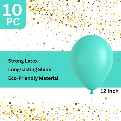 Aqua Blue Metallic Latex/Rubber Balloons - Air Filled -  12 inches - 10PC