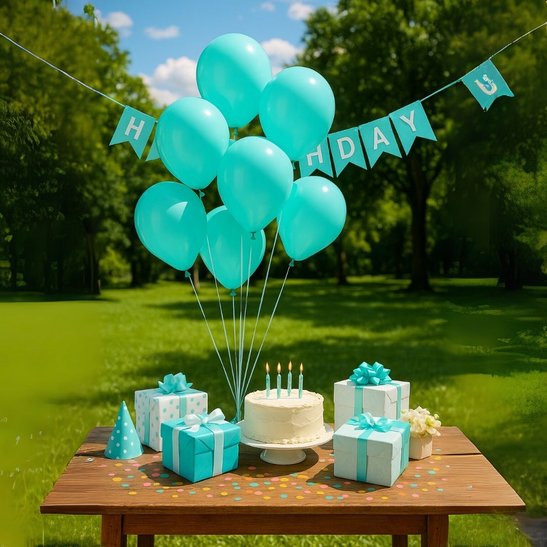 Aqua Blue Metallic Latex/Rubber Balloons - Air Filled -  12 inches - 10PC