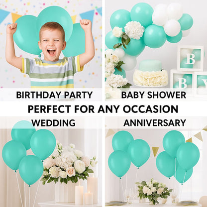 Aqua Blue Metallic Latex/Rubber Balloons - Air Filled -  12 inches - 10PC