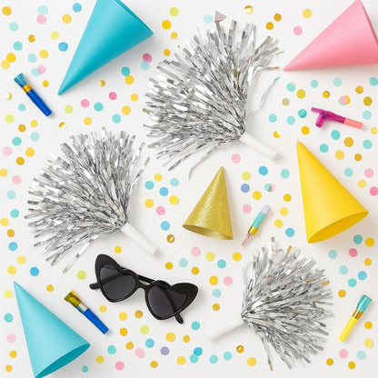 Cheerleader Pom Poms Silver