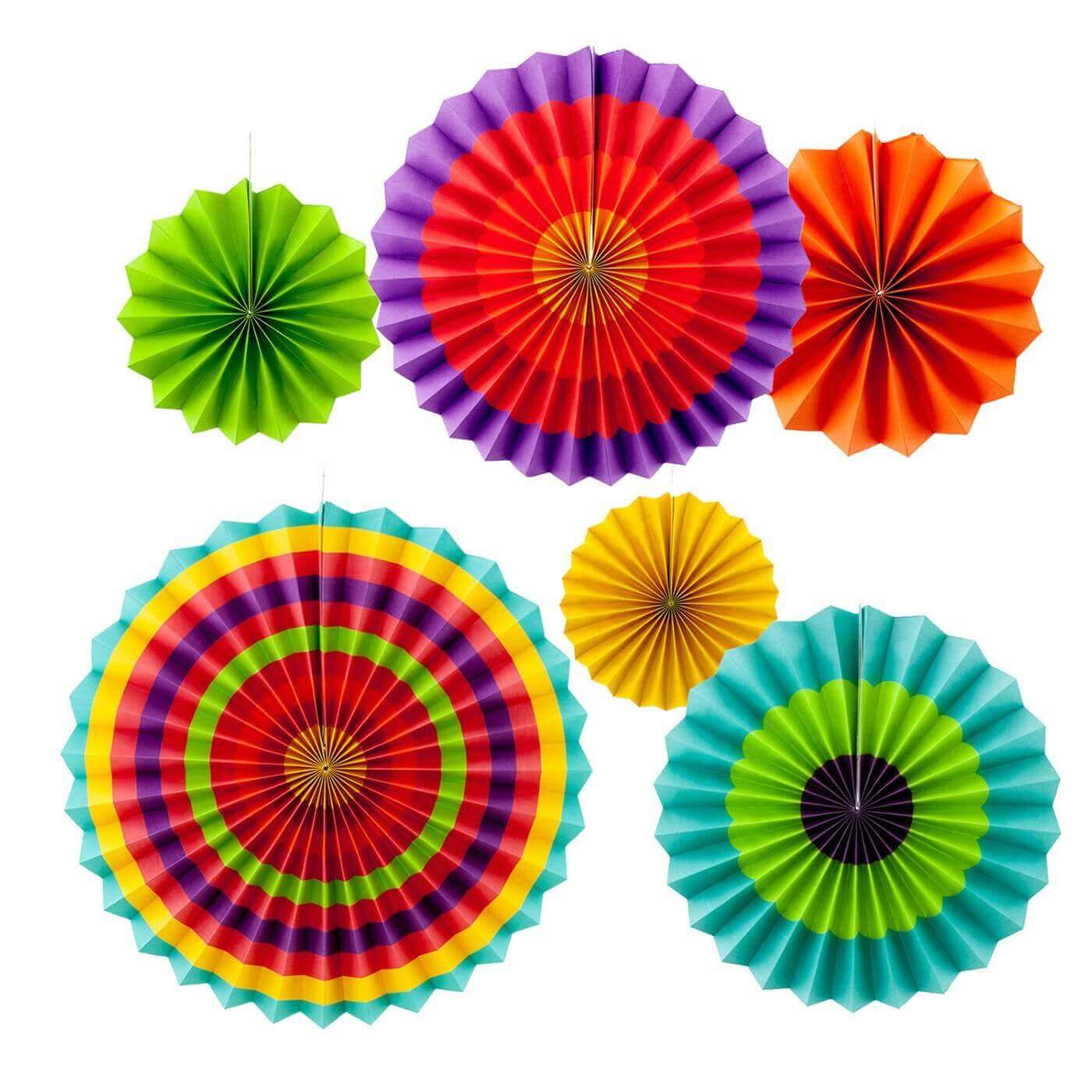 Mexican Fiesta Paper Fans - 6PC