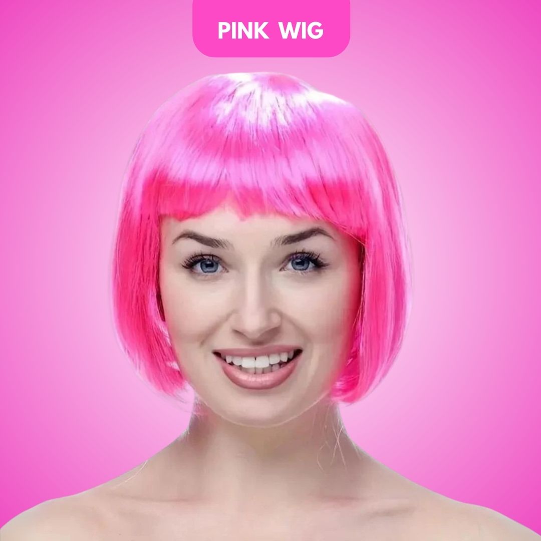 Pink Bob Wig / Short Blunt Wig Pink - 1PC