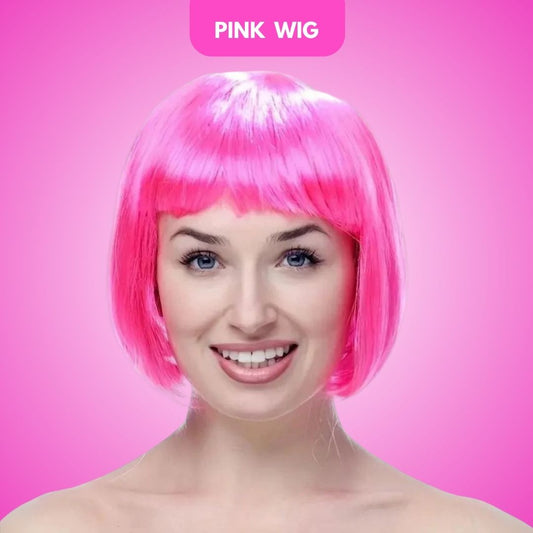 Pink Bob Wig / Short Blunt Wig Pink - 1PC