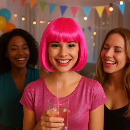 Pink Bob Wig / Short Blunt Wig Pink - 1PC