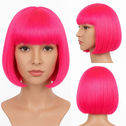 Pink Bob Wig / Short Blunt Wig Pink - 1PC