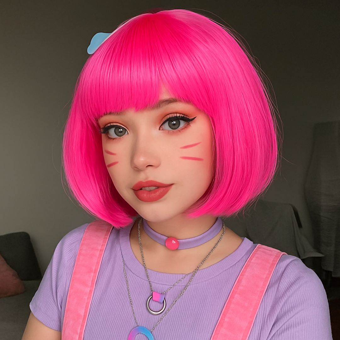 Pink Bob Wig / Short Blunt Wig Pink - 1PC
