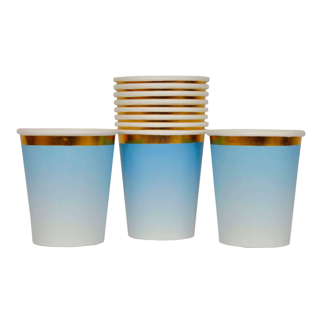 Blue Paper Cups with Golden Rim - 10PC