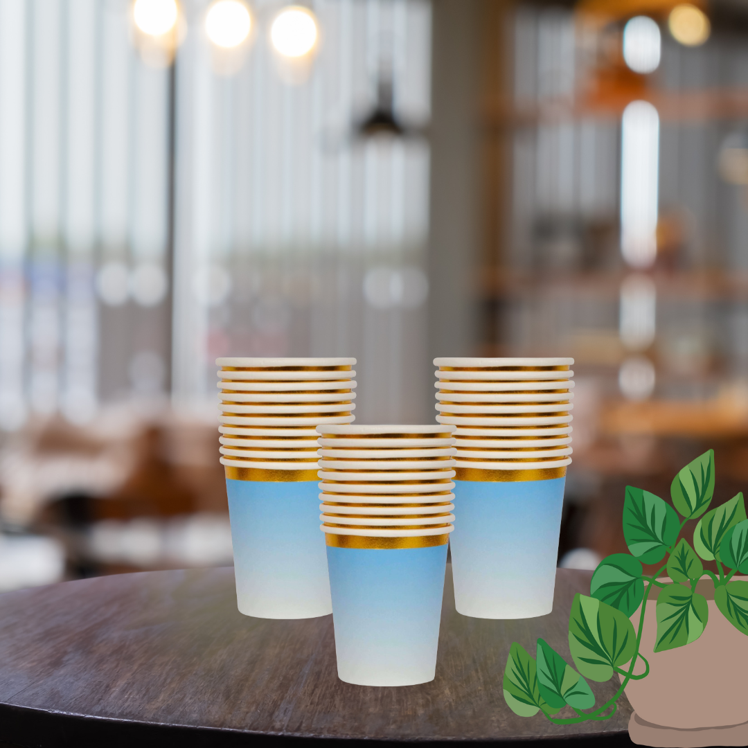 Blue Paper Cups with Golden Rim - 10PC