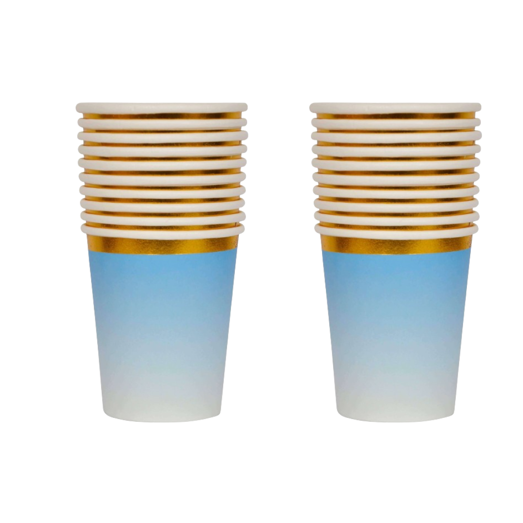 Blue Paper Cups with Golden Rim - 10PC