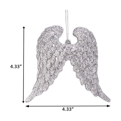Christmas Angel Silver Wings w/ Glitter For Hanging Decor - 2PC
