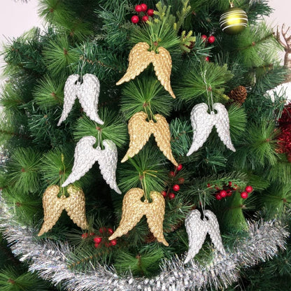 Christmas Angel Silver Wings w/ Glitter For Hanging Decor - 2PC