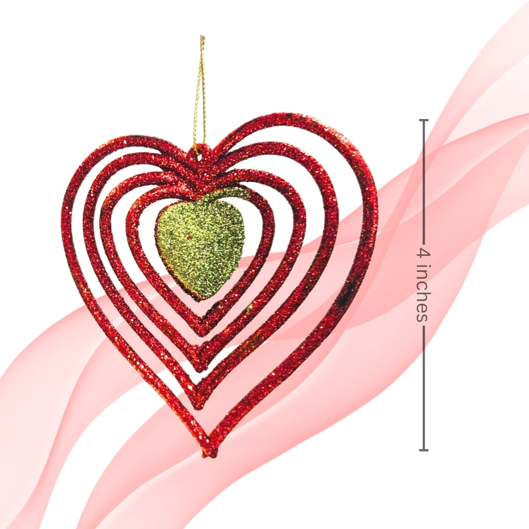 Christmas Tree Ornaments - 3D Heart Red & Green Hangings - 2PC