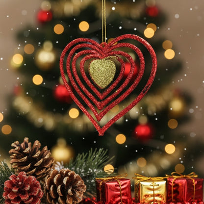 Christmas Tree Ornaments - 3D Heart Red & Green Hangings - 2PC