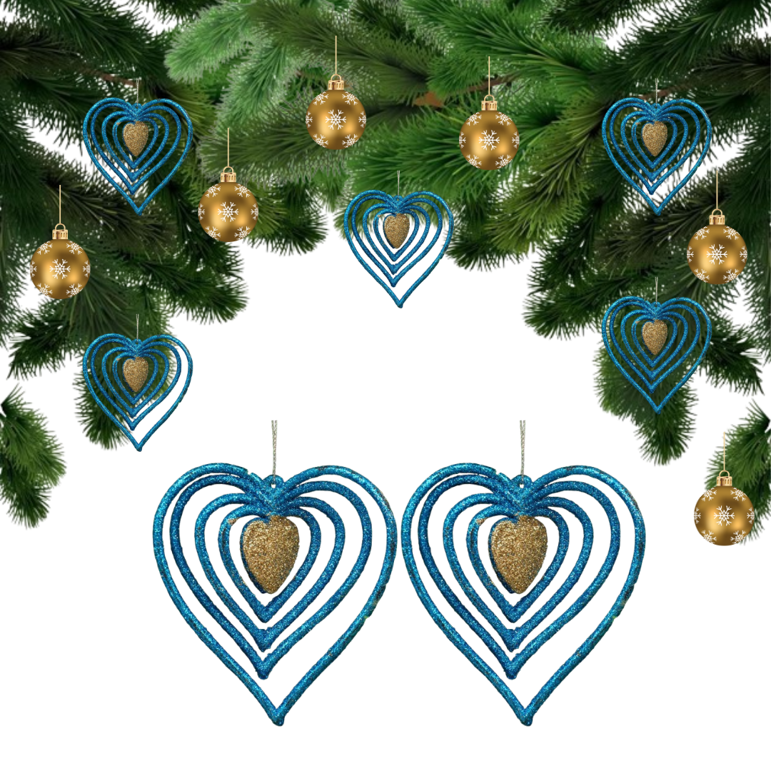 CTO 3D Heart Blue & Golden Hangings - 2PC