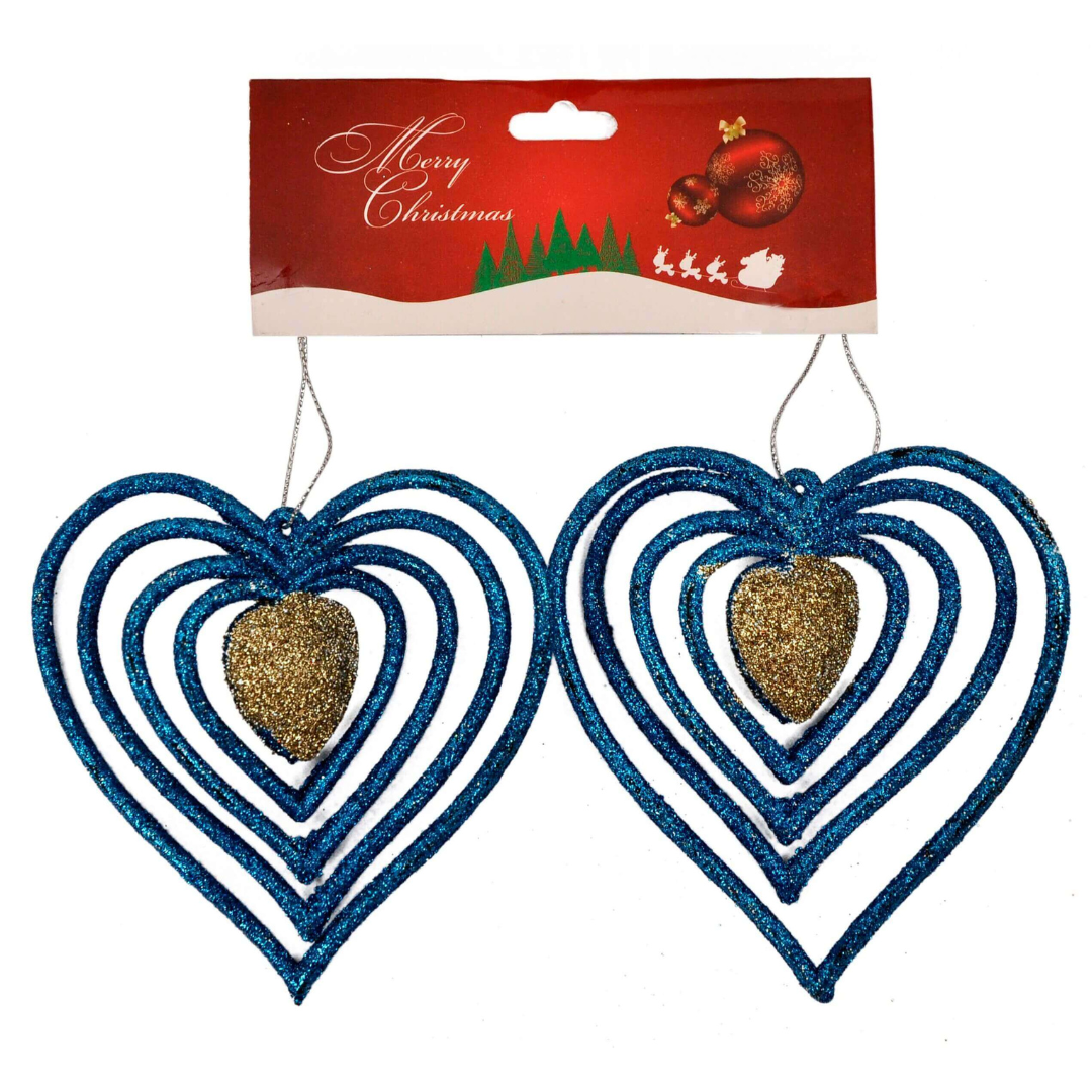 CTO 3D Heart Blue & Golden Hangings - 2PC