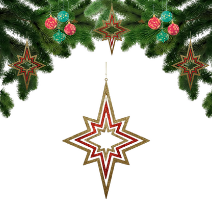 3D Star Hanging Golden & Red