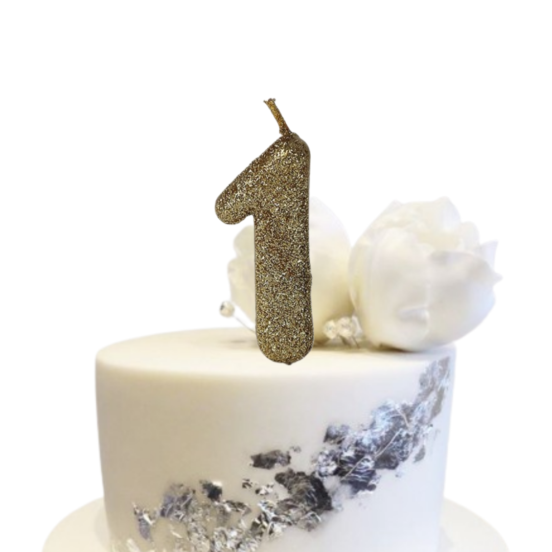 Glitter Gold Numerical Candles - 1 No Candle Glitter Gold