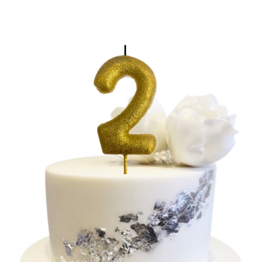 Glitter Gold Numerical Candles - 2 No Candle Glitter Gold