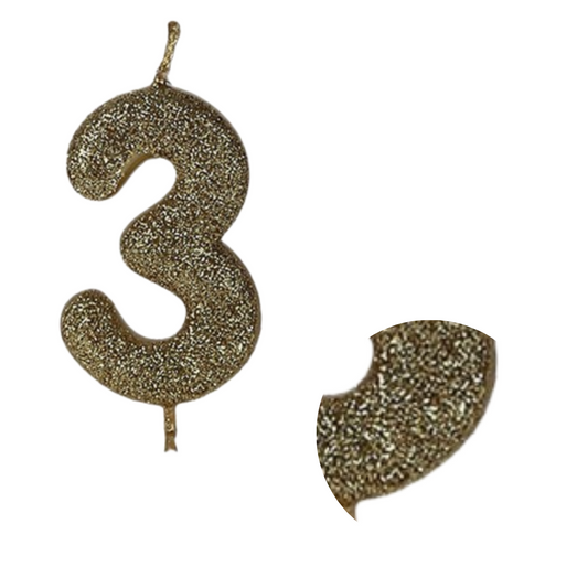 Glitter Gold Numerical Candles - 3 No Candle Glitter Gold