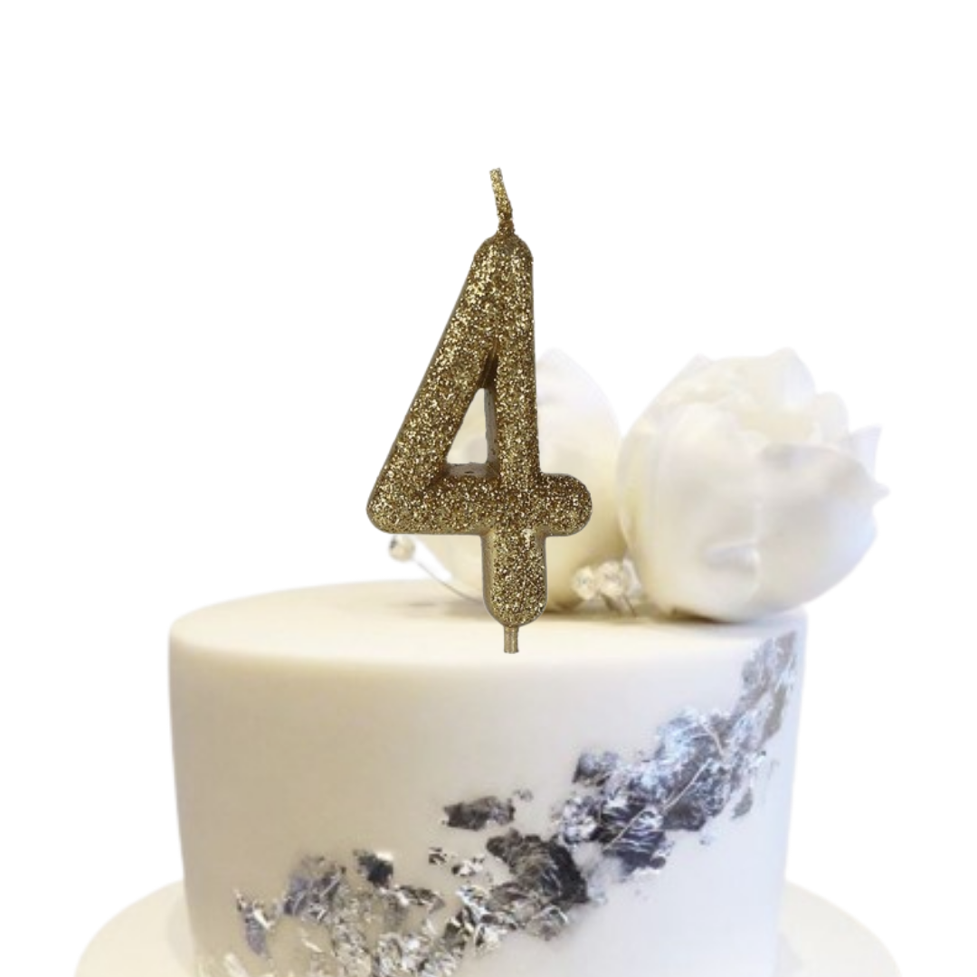 Glitter Gold Numerical Candles - 4 No Candle Glitter Gold