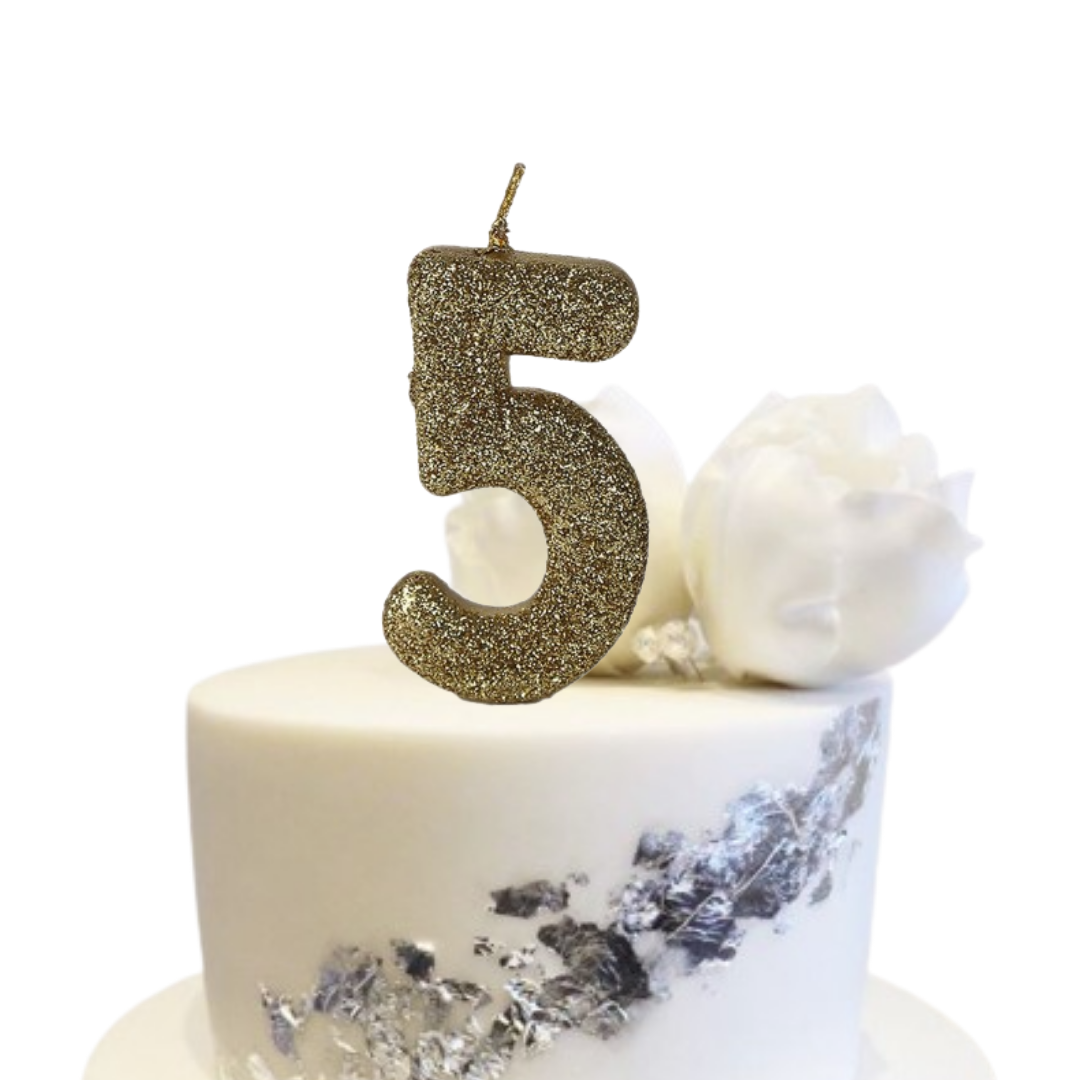 Glitter Gold Numerical Candles - 5 No Candle Glitter Gold