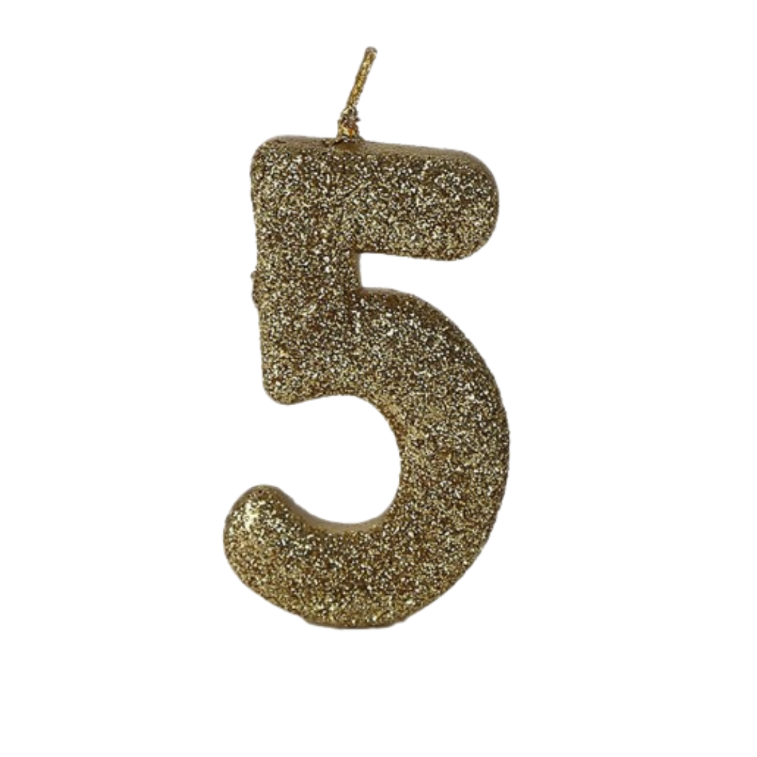 No. 5 Glitter Gold Candle