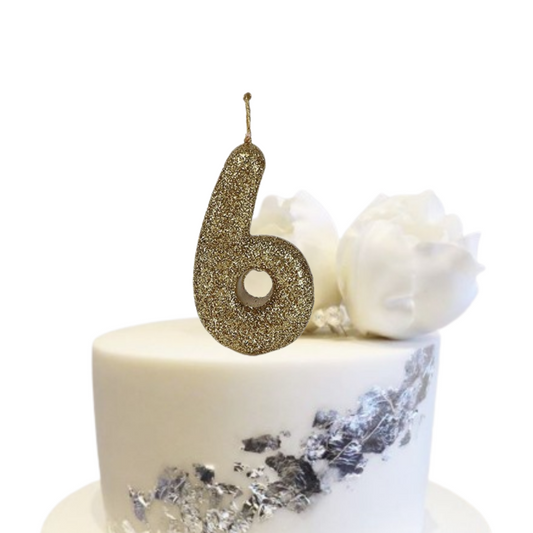 Glitter Gold Numerical Candles - 6 No Candle Glitter Gold