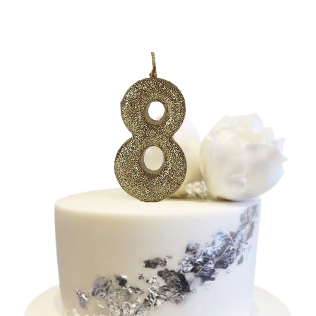 Glitter Gold Numerical Candles - 8 No Candle Glitter Gold