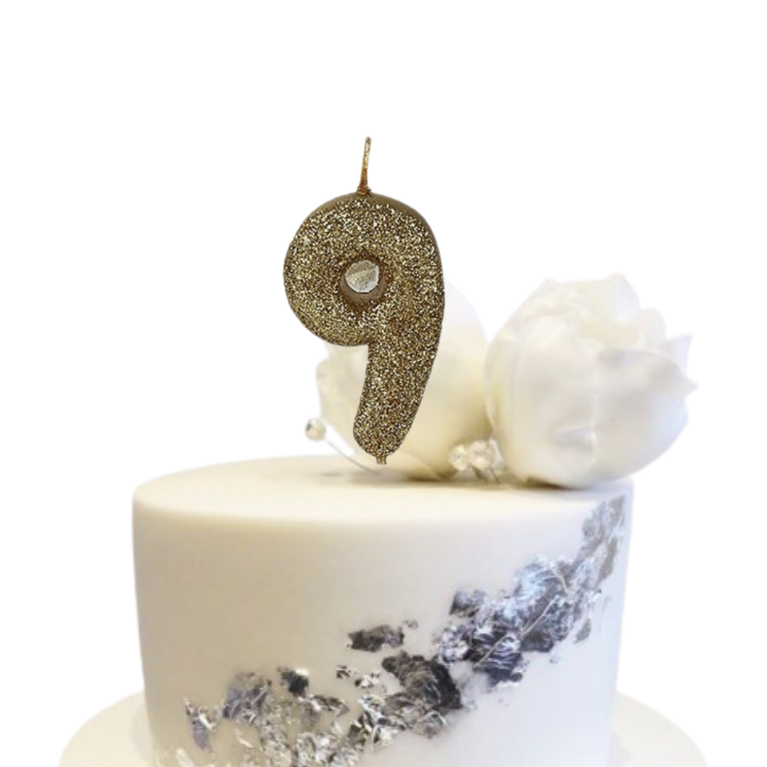 Glitter Gold Numerical Candles - 9 No Candle Glitter Gold