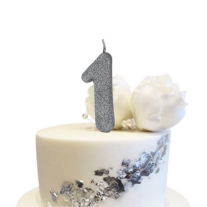 No. 1 Glitter Silver Candle