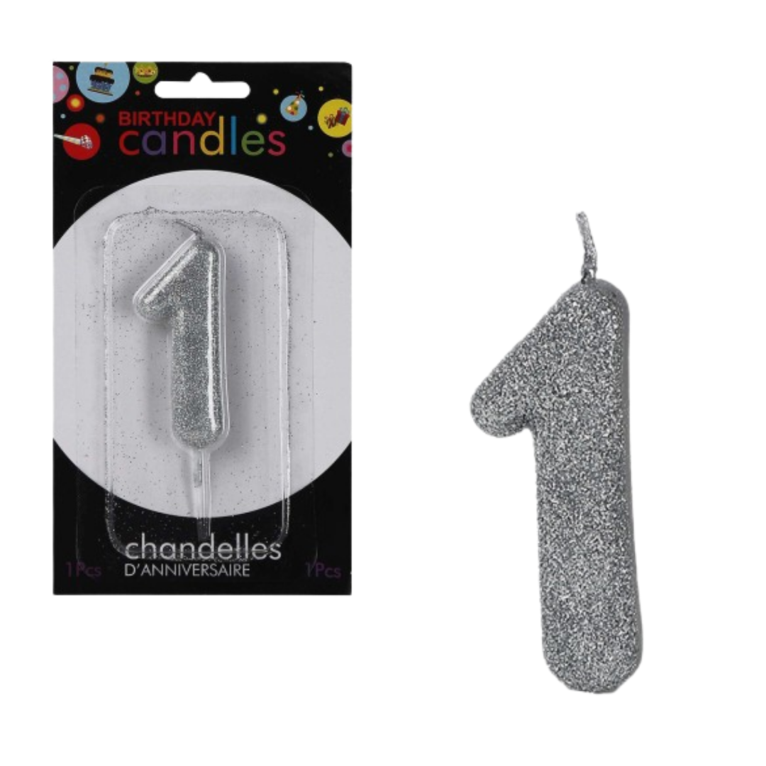 No. 1 Glitter Silver Candle