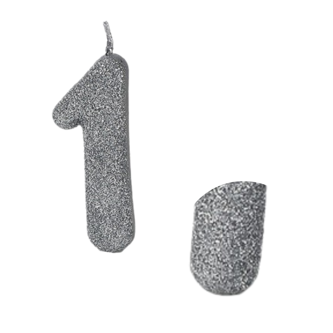 No. 1 Glitter Silver Candle