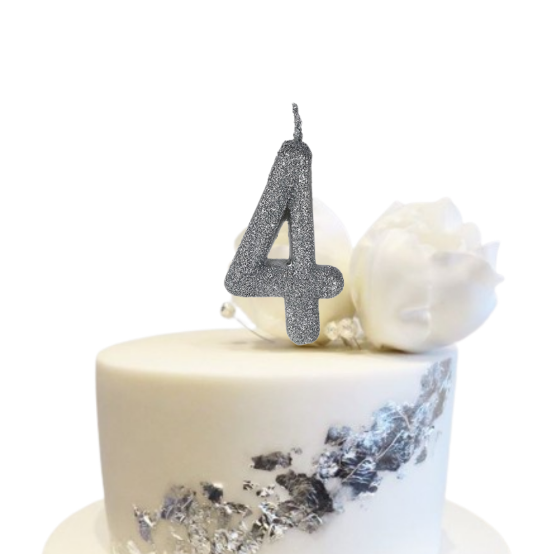 No. 4 Glitter Silver Candle