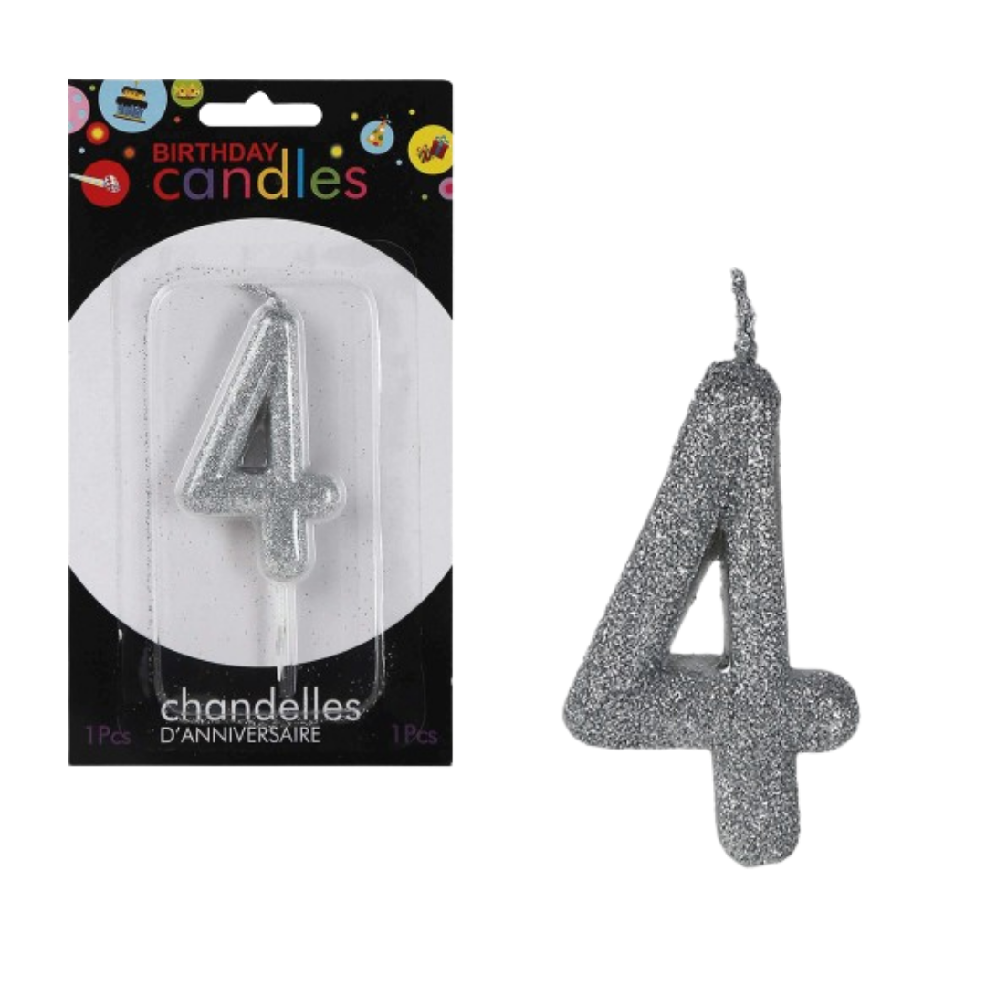 No. 4 Glitter Silver Candle