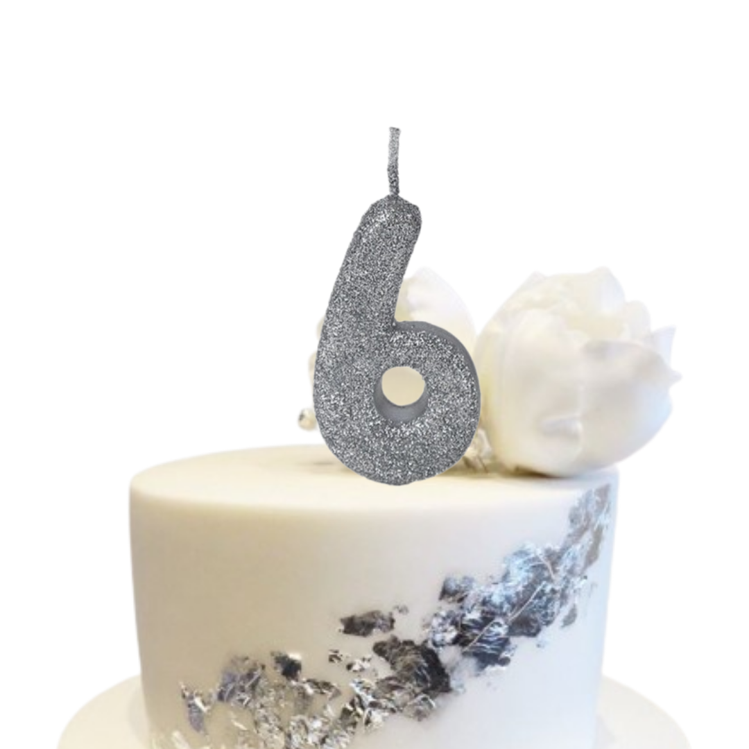 No. 6 Glitter Silver Candle