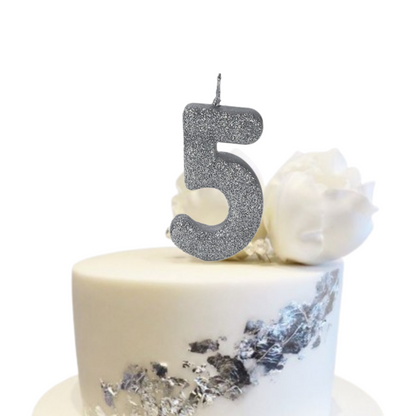 No. 5 Glitter Silver Candle