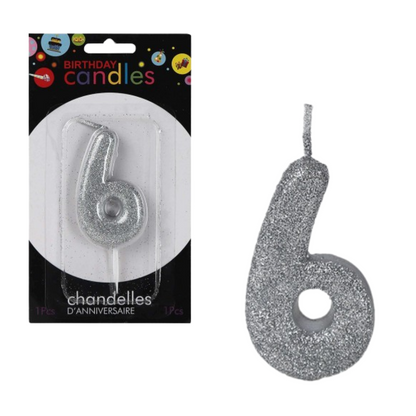 No. 6 Glitter Silver Candle