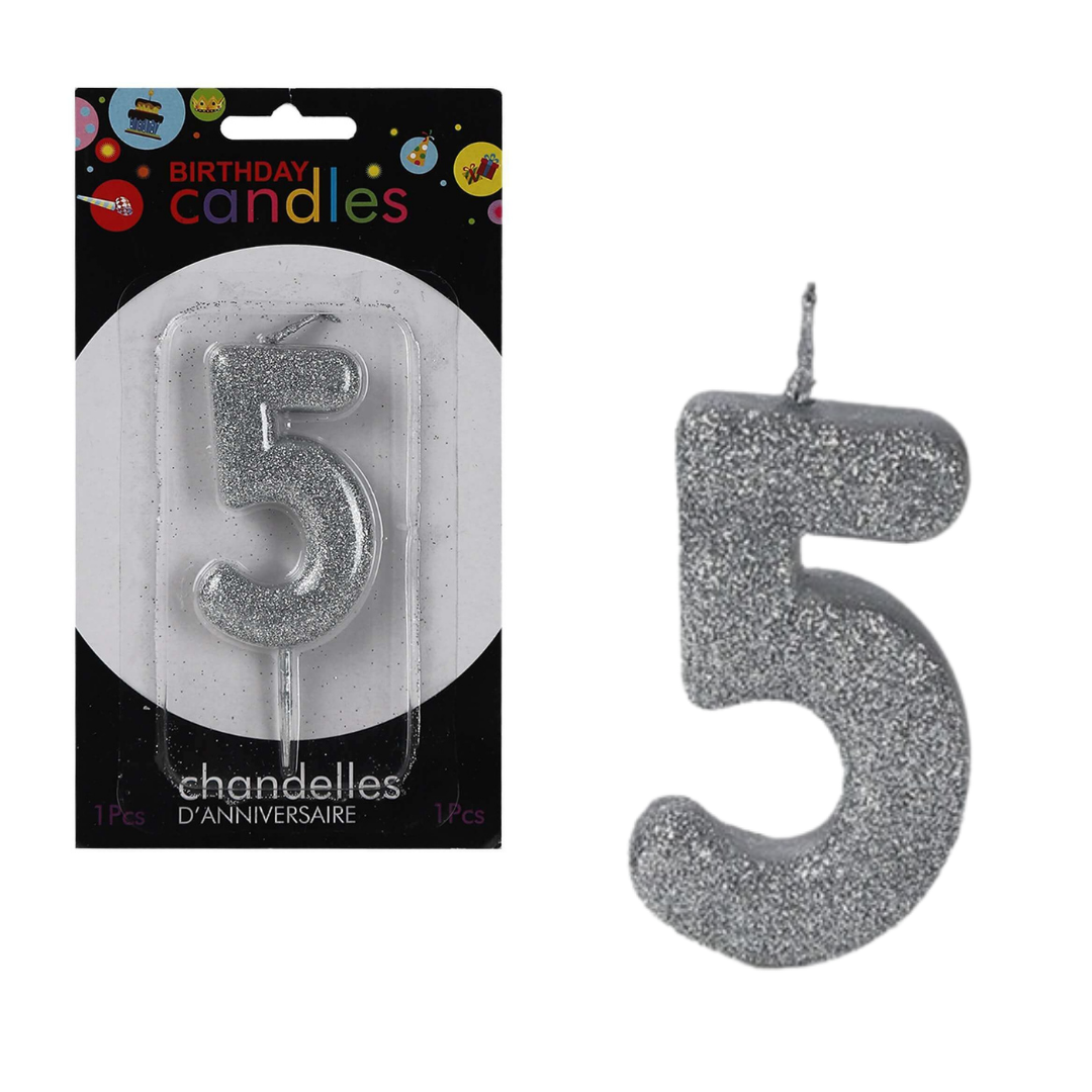 No. 5 Glitter Silver Candle