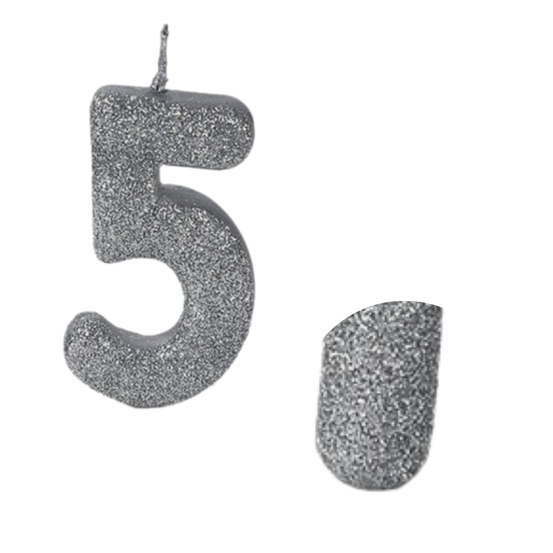 No. 5 Glitter Silver Candle