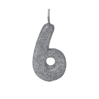 No. 6 Glitter Silver Candle