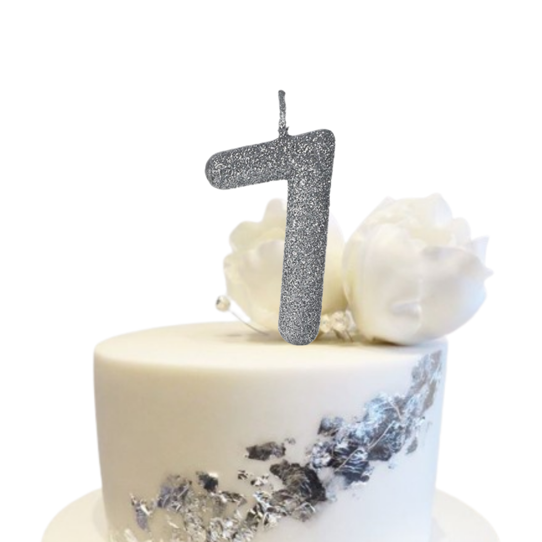 No. 7 Glitter Silver Candle