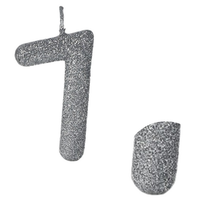 No. 7 Glitter Silver Candle