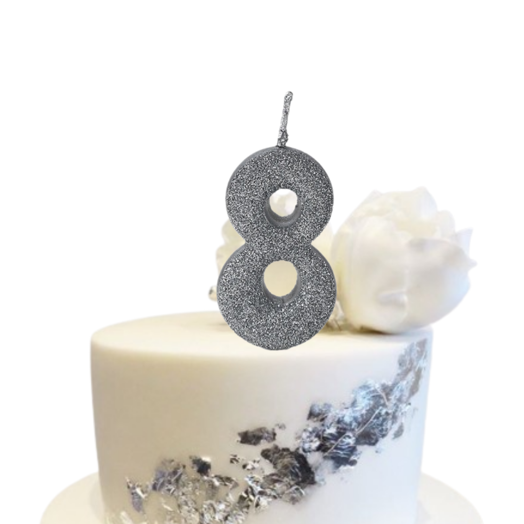 No. 8 Glitter Silver Candle