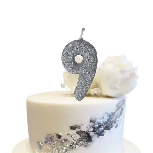 No. 9 Glitter Silver Candle