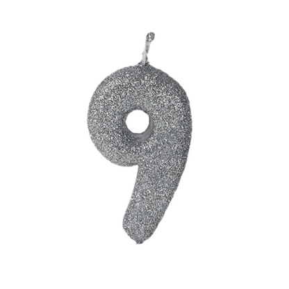 No. 9 Glitter Silver Candle