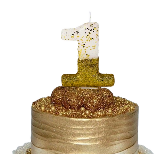 Semi Glitter Numerical Gold Candles - 1 No Candle Semi Glitter Gold