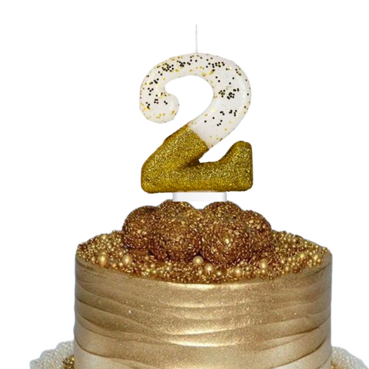 Semi Glitter Numerical Gold Candles - 2 No Candle Semi Glitter Gold