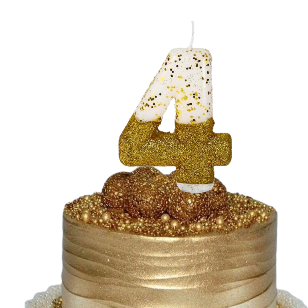 Semi Glitter Numerical Gold Candles - 4 No Candle Semi Glitter Gold