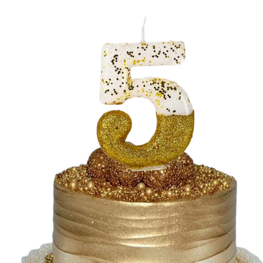 Semi Glitter Numerical Gold Candles - 5 No Candle Semi Glitter Gold