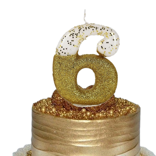 Semi Glitter Numerical Gold Candles - 6 No Candle Semi Glitter Gold